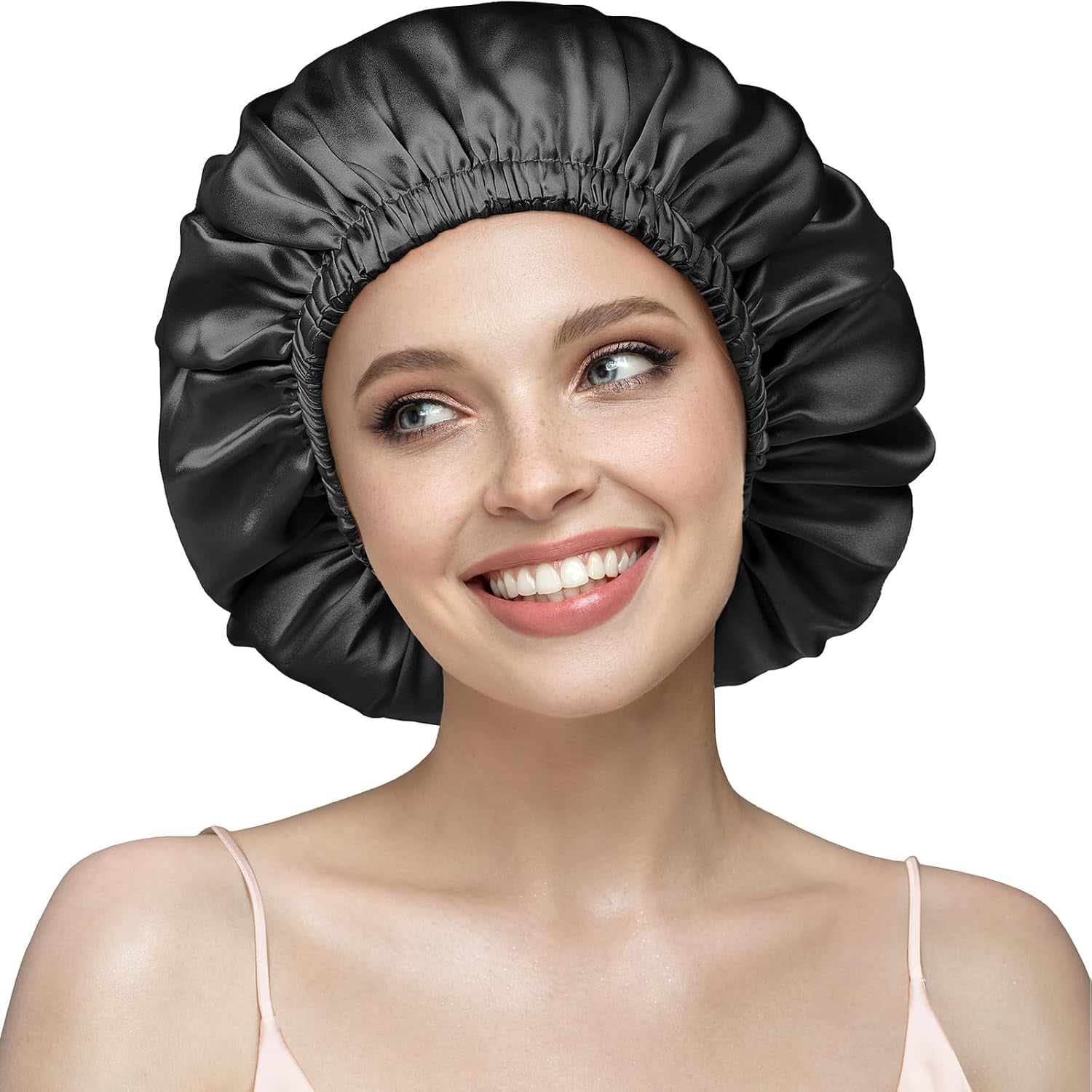 Black 22 Momme Double Layer Mulberry Silk Sleep Cap, from Mulberry Silk Company