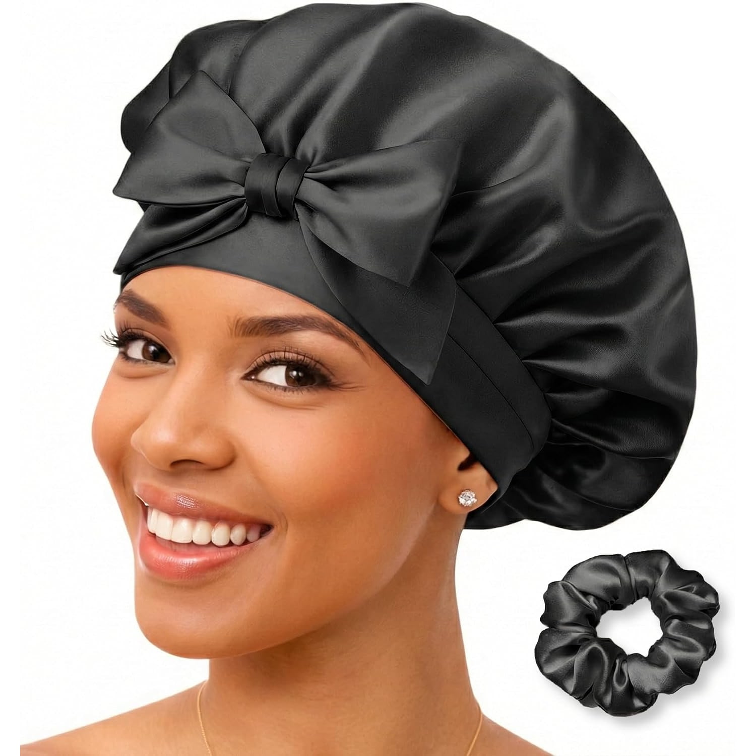 Black Single Layer Silk Bonnet