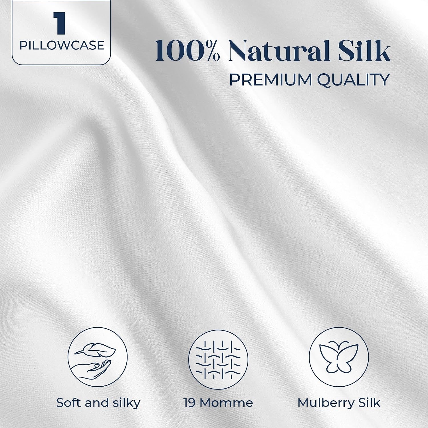 White 19 Momme Square Mulberry Silk Pillowcase 65 x 65 cm