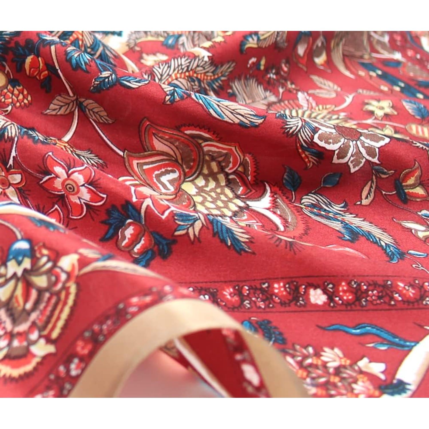 Garnet Red Paisley Silk Square Scarf 68cm