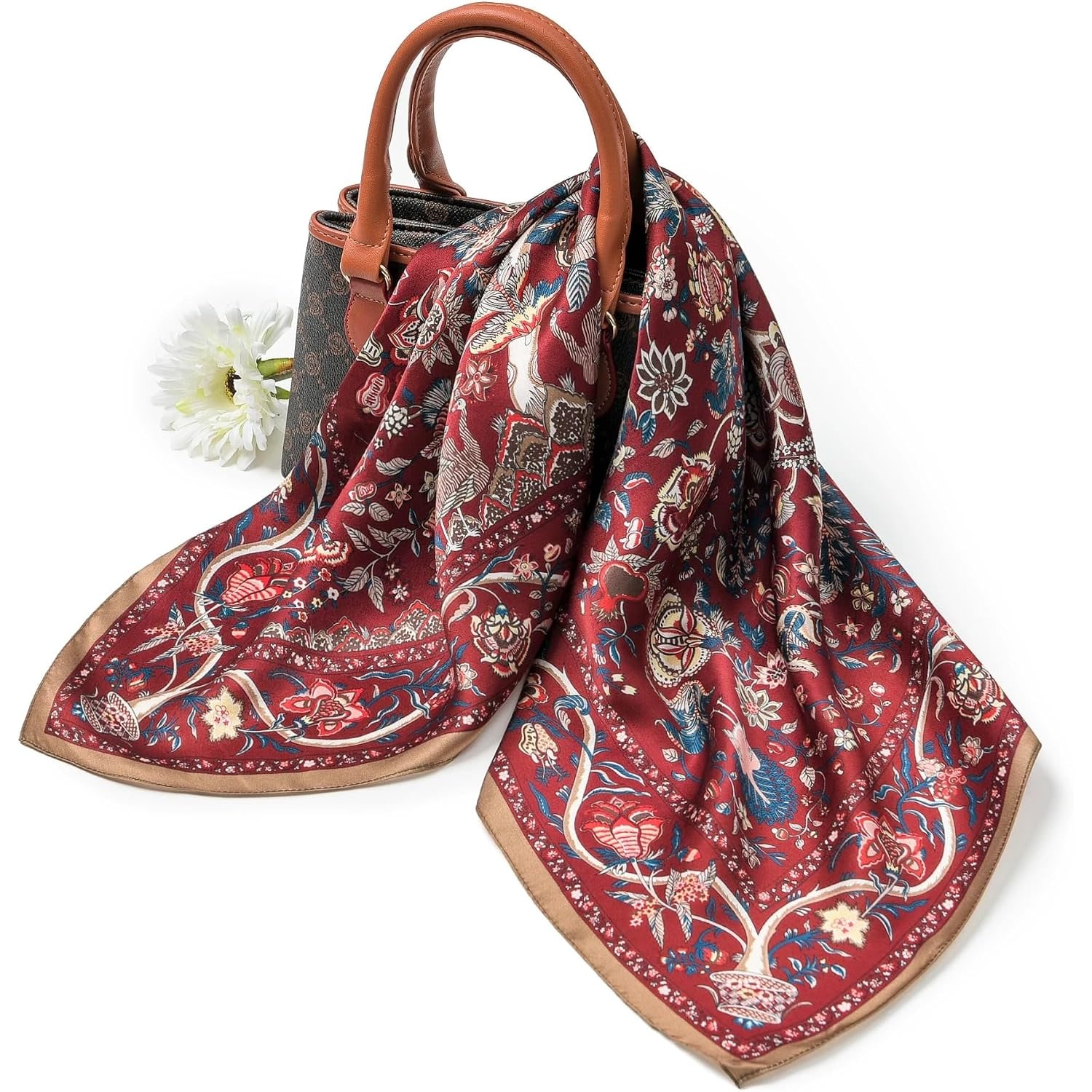 Garnet Red Paisley Silk Square Scarf 68cm