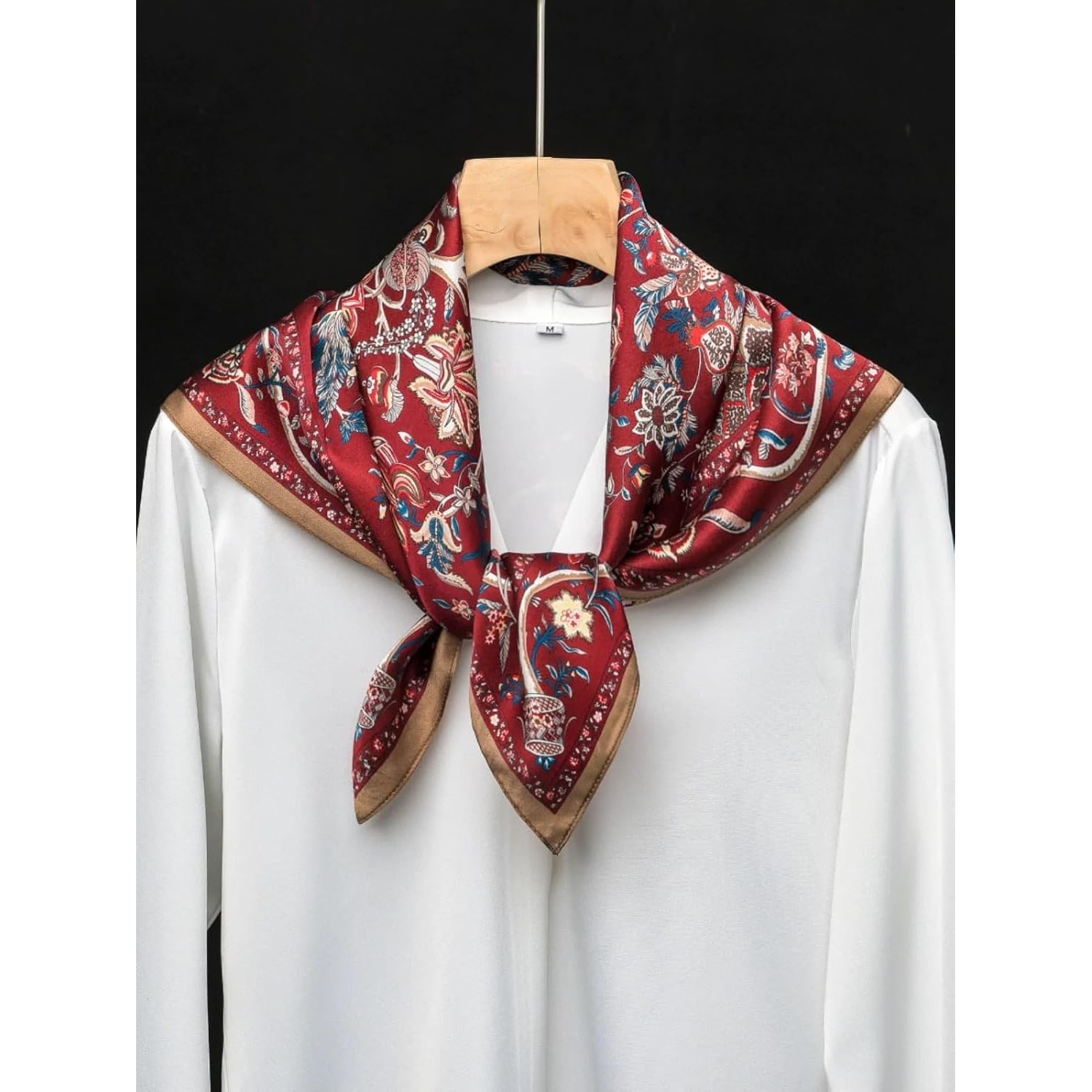 Garnet Red Paisley Silk Square Scarf 68cm