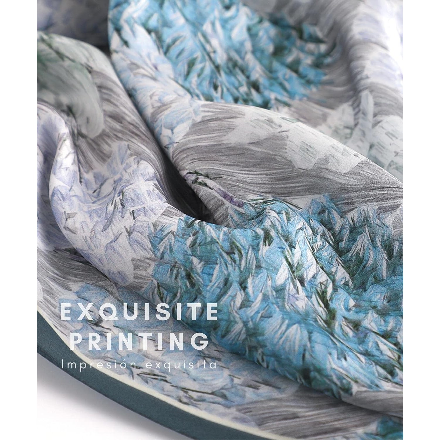 Hydrangea Print Long Silk Scarf 173 x 53 cm