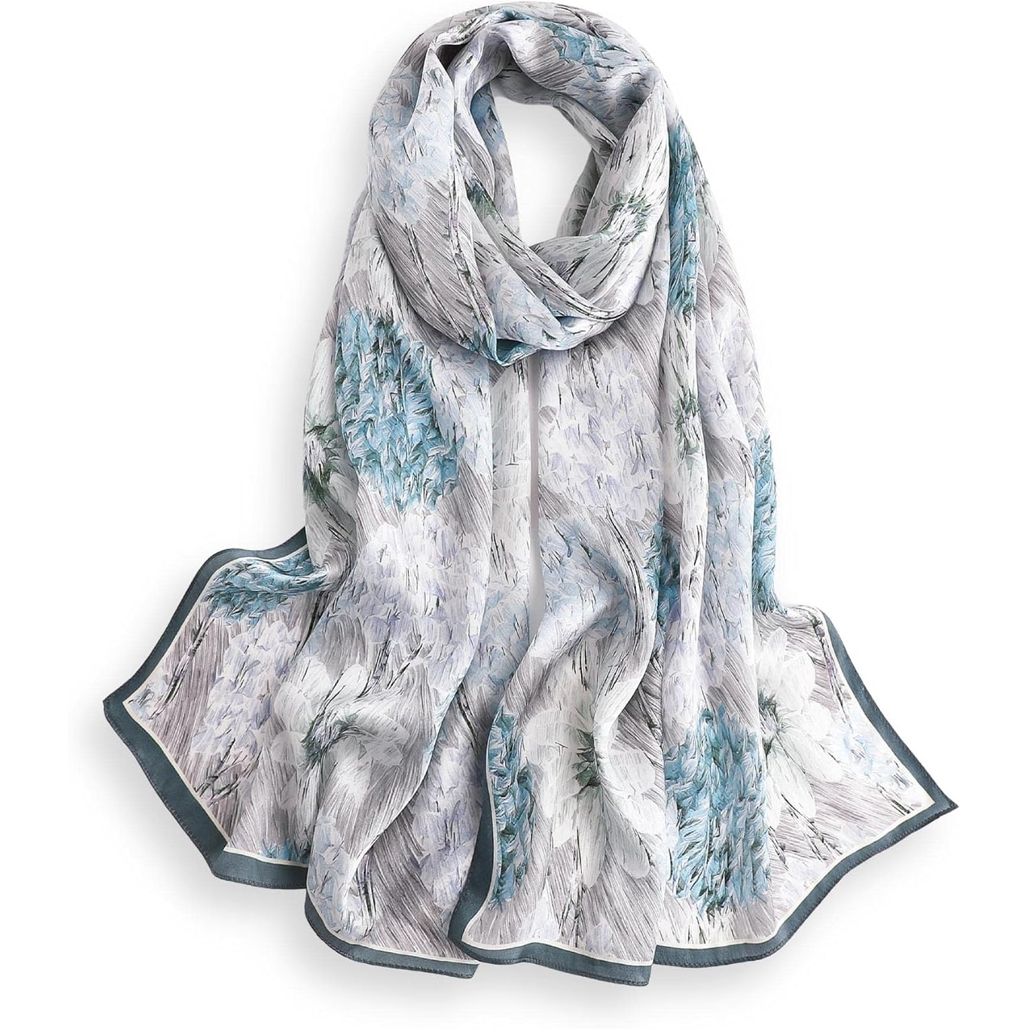 Hydrangea Print Long Silk Scarf 173 x 53 cm