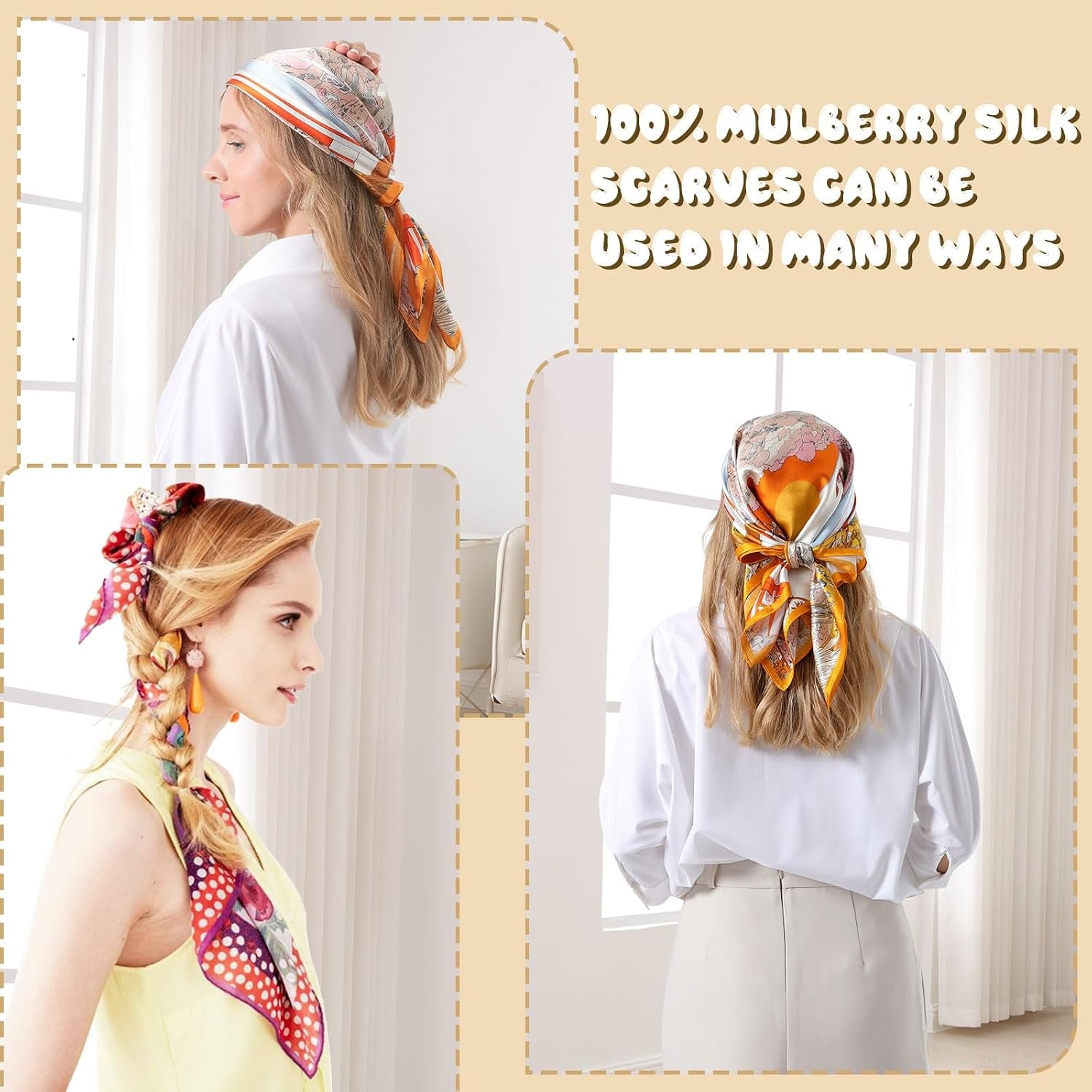 Light Blue Floral Mulberry Silk Head Scarf 68 x 68 cm