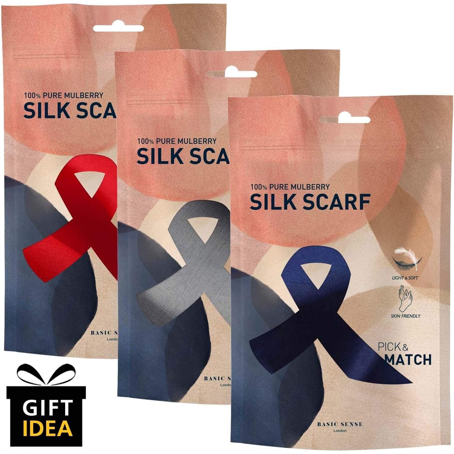 Red Plain Silk Square Scarf 55 cm