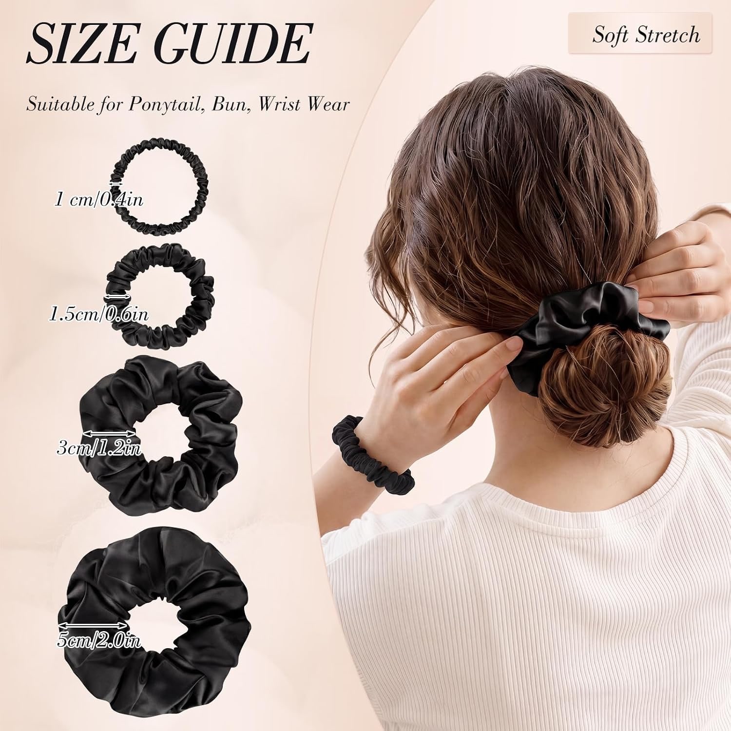 Black Mulberry Silk Hair Ties, 4 Pack