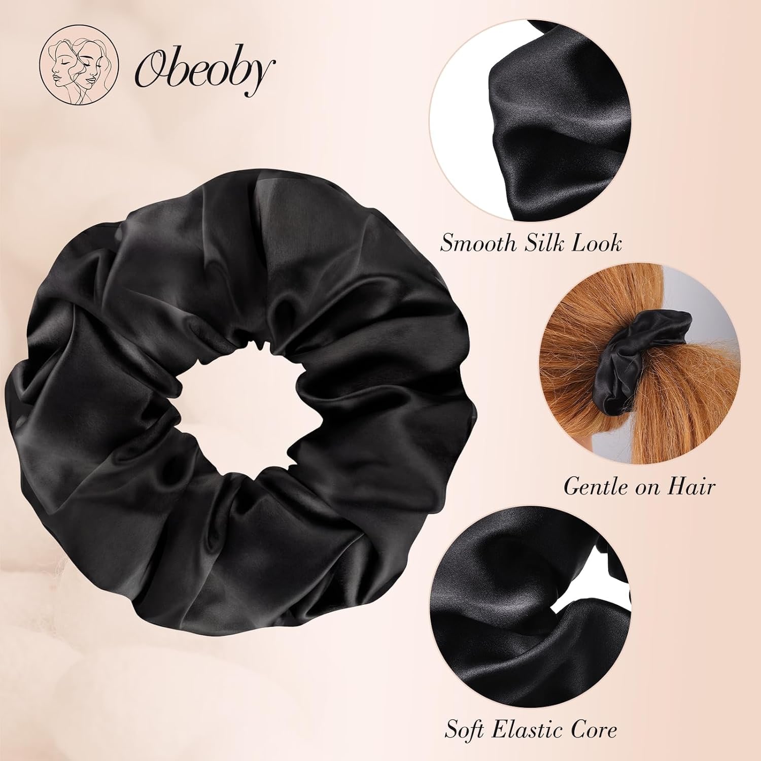 Black Mulberry Silk Hair Ties, 4 Pack