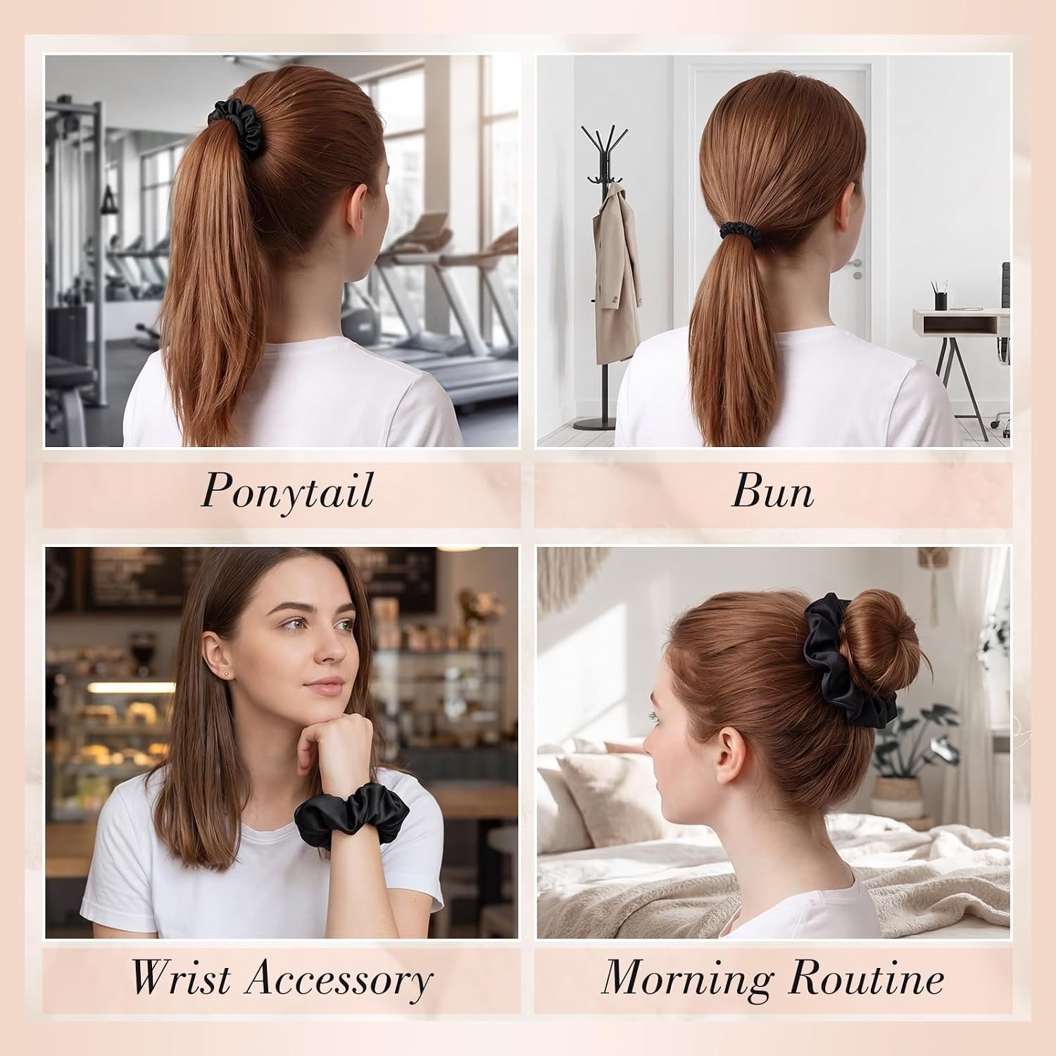Black Mulberry Silk Hair Ties, 4 Pack