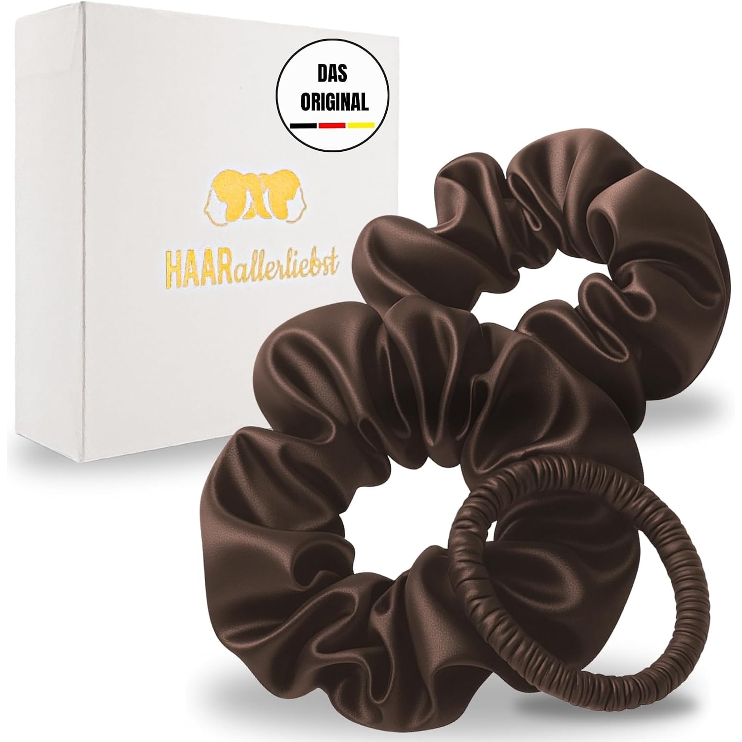 Brown Silk Scrunchies, Set of 3