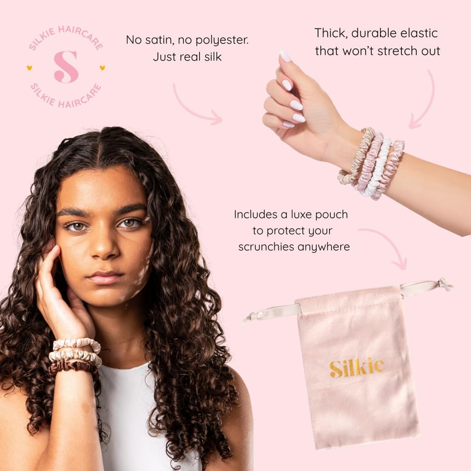 Skinny Mulberry Silk Scrunchies, 4 Pack in Beige, Brown, Taupe and Black