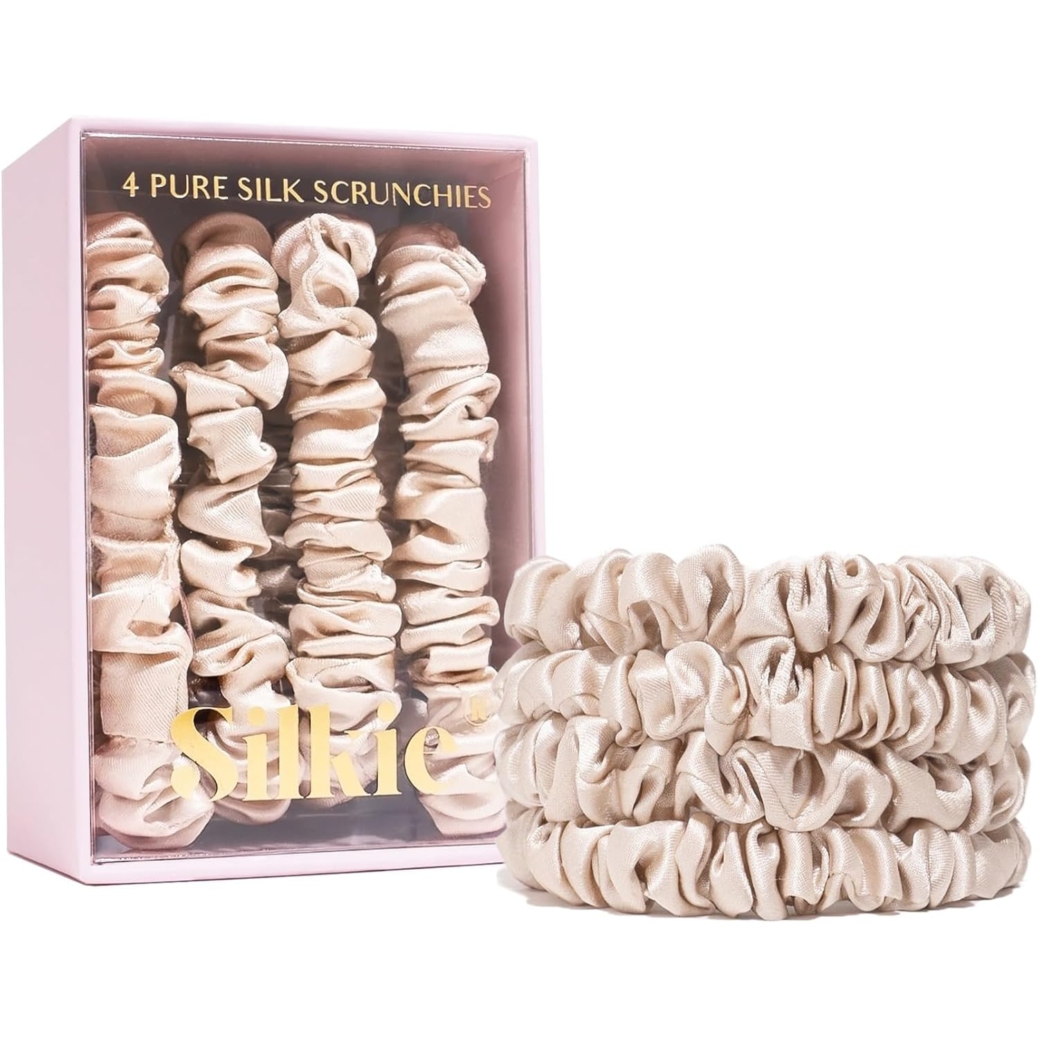 Skinny Mulberry Silk Scrunchies 4 Pack in Champagne