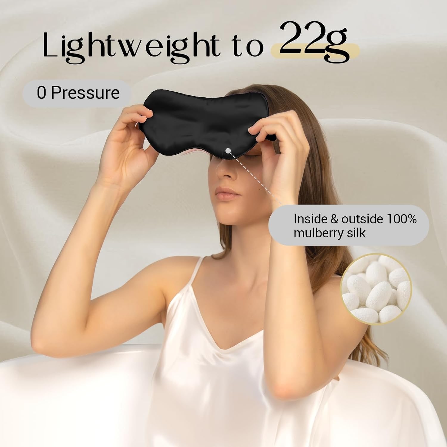 Black 22 Momme Contoured Mulberry Silk Sleep Mask
