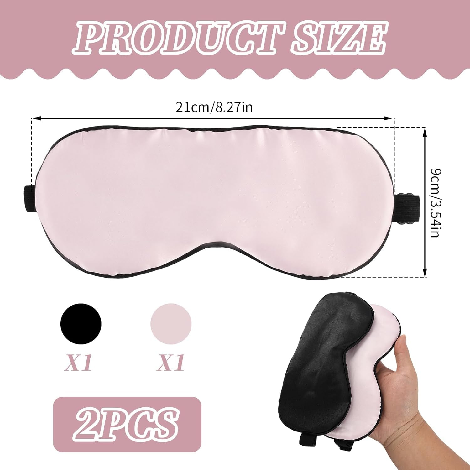 Silk Sleep Masks 2 Pack, Black and Peach Pink