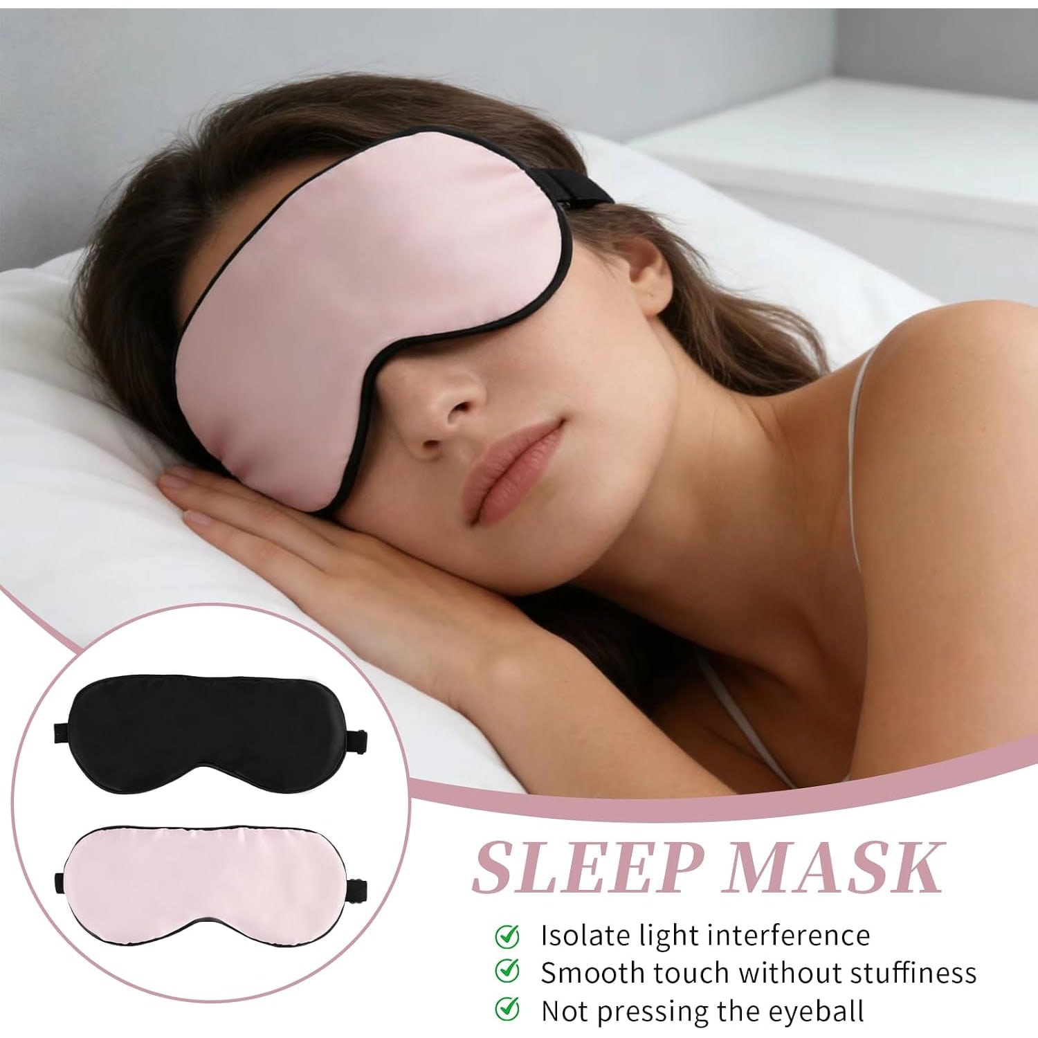 Silk Sleep Masks 2 Pack, Black and Peach Pink