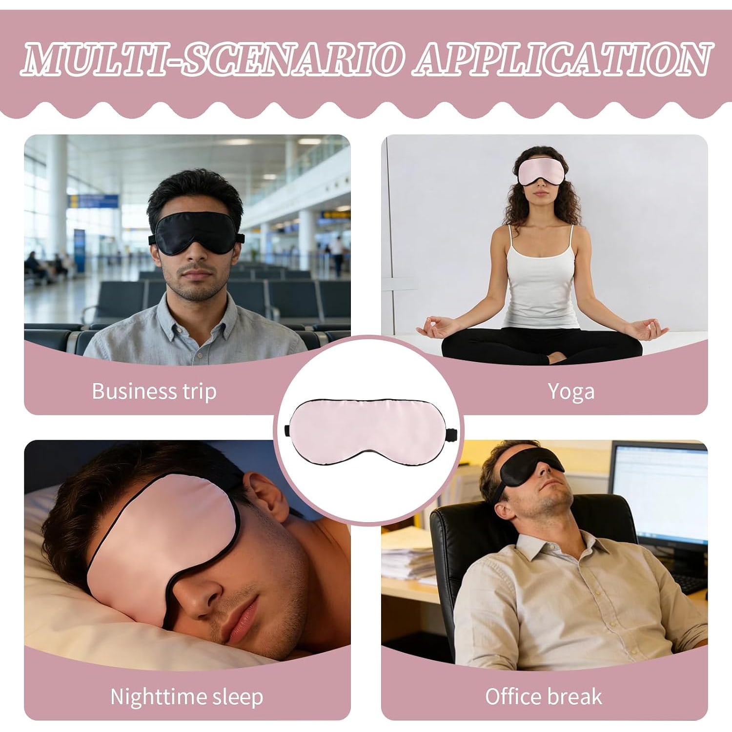 Silk Sleep Masks 2 Pack, Black and Peach Pink