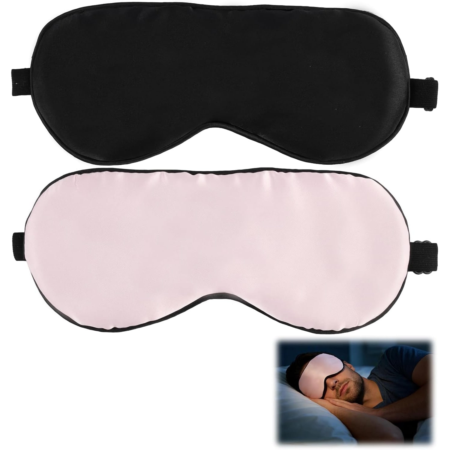 Silk Sleep Masks 2 Pack, Black and Peach Pink